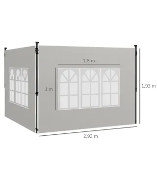 Paredes Laterales para Carpa 3x3 m y 3x6 m Juego de 2 Paredes para Cenador con Ventanas 293x193 cm Blanco