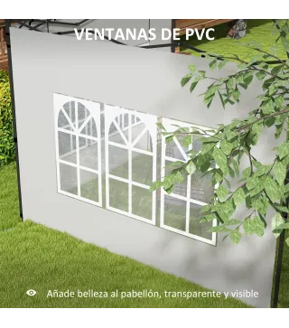 Paredes Laterales para Carpa 3x3 m y 3x6 m Juego de 2 Paredes para Cenador con Ventanas 293x193 cm Blanco
