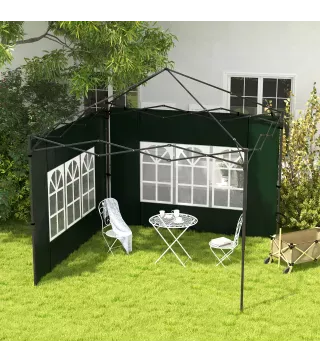 Paredes Laterales para Carpa 3x3 m y 3x6 m Juego de 2 Paredes para Cenador con Ventanas 293x193 cm Verde Oscuro
