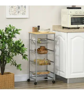 Carro Múltiusos de Cocina Baño con Ruedas 5 Niveles Carrito de Servicio Isla de Cocina Marco de Acero Carrito Auxiliar Verdulero