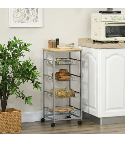 Carro Múltiusos de Cocina Baño con Ruedas 5 Niveles Carrito de Servicio Isla de Cocina Marco de Acero Carrito Auxiliar V