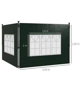 Paredes Laterales para Carpa 3x3 m y 3x6 m Juego de 2 Paredes para Cenador con Ventanas 293x193 cm Verde Oscuro
