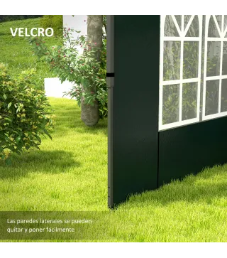 Paredes Laterales para Carpa 3x3 m y 3x6 m Juego de 2 Paredes para Cenador con Ventanas 293x193 cm Verde Oscuro