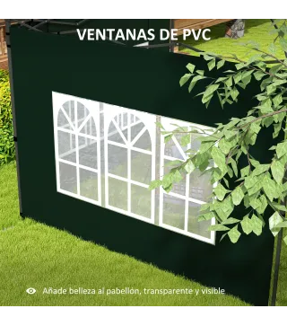 Paredes Laterales para Carpa 3x3 m y 3x6 m Juego de 2 Paredes para Cenador con Ventanas 293x193 cm Verde Oscuro