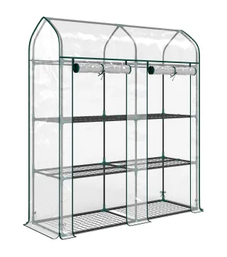 Invernadero Pequeño de 3 Niveles 2 Puertas Enrollables Marco de Acero Cubierta de Plástico 143x46x165 cm Transparente