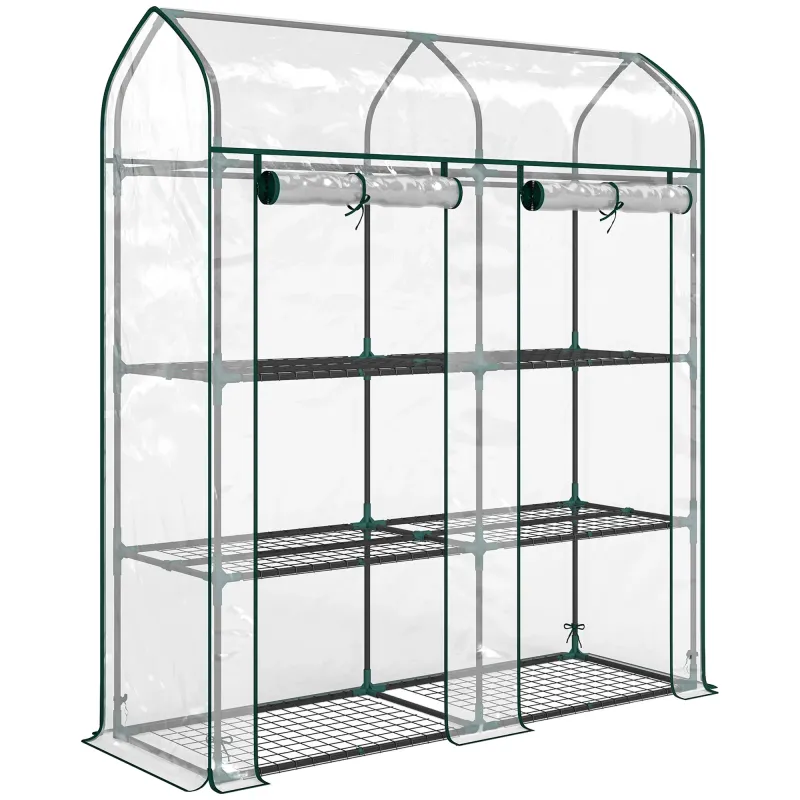 Invernadero Pequeño de 3 Niveles 2 Puertas Enrollables Marco de Acero Cubierta de Plástico 143x46x165 cm Transparente