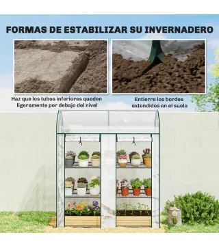 Invernadero Pequeño de 3 Niveles 2 Puertas Enrollables Marco de Acero Cubierta de Plástico 143x46x165 cm Transparente