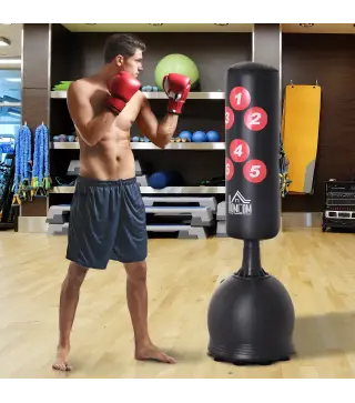 Saco de Boxeo de Pie 165 cm con Base Rellenable de Agua 22,5 kg o Arena 27,5 kg y Ventosas de Goma para Adultos y Niños 50x50x16