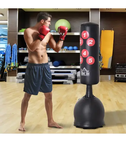 Saco de Boxeo de Pie 165 cm con Base Rellenable de Agua 22,5 kg o Arena 27,5 kg y Ventosas de Goma para Adultos y Niños 50x50x16