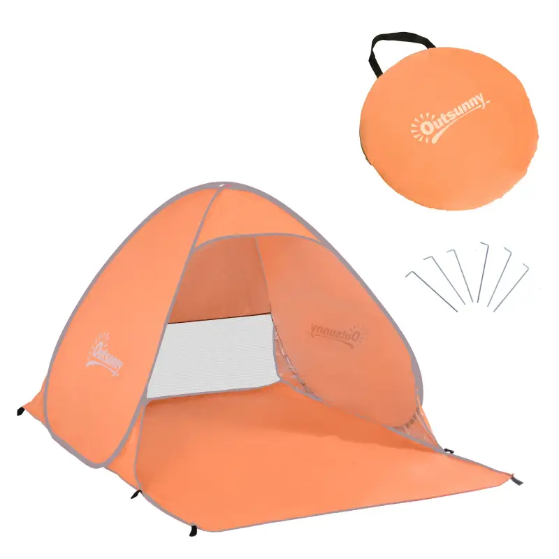 Tienda de Playa para 2-3 Personas Pop-Up con Ventanas tipo Refugio Protección Solar UV 200x150x119 cm Naranja