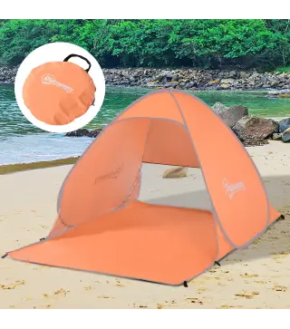 Tienda de Playa para 2-3 Personas Pop-Up con Ventanas tipo Refugio Protección Solar UV 200x150x119 cm Naranja