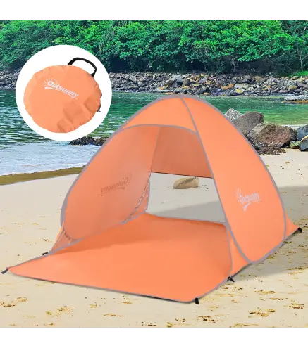 Tienda de Playa para 2-3 Personas Pop-Up con Ventanas tipo Refugio Protección Solar UV 200x150x119 cm Naranja