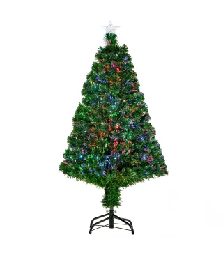 Árbol de Navidad de Fibra Óptica 120 cm Decoración Navideña con 16 LED de 3 Colores 130 Ramas Ø60x120 cm Verde
