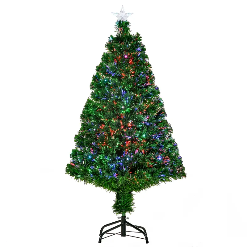 Árbol de Navidad de Fibra Óptica 120 cm Decoración Navideña con 16 LED de 3 Colores 130 Ramas Ø60x120 cm Verde Árbol de Navidad de Fibra Óptica 120 cm Decoración Navideña con 16 LED de 3 Colores 130 Ramas Ø60x120 cm Verde