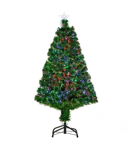 Árbol de Navidad de Fibra Óptica 120 cm Decoración Navideña con 16 LED de 3 Colores 130 Ramas Ø60x120 cm Verde