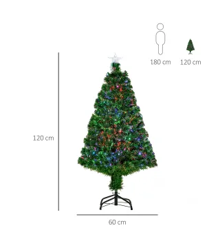 Árbol de Navidad de Fibra Óptica 120 cm Decoración Navideña con 16 LED de 3 Colores 130 Ramas Ø60x120 cm Verde
