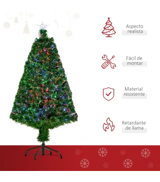 Árbol de Navidad de Fibra Óptica 120 cm Decoración Navideña con 16 LED de 3 Colores 130 Ramas Ø60x120 cm Verde