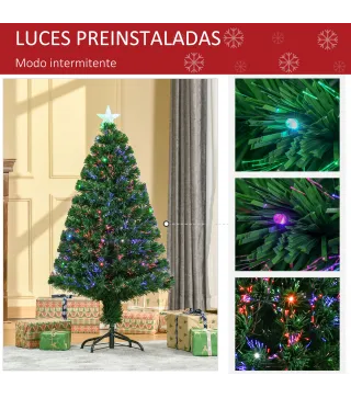 Árbol de Navidad de Fibra Óptica 120 cm Decoración Navideña con 16 LED de 3 Colores 130 Ramas Ø60x120 cm Verde