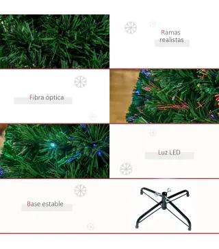 Árbol de Navidad de Fibra Óptica 120 cm Decoración Navideña con 16 LED de 3 Colores 130 Ramas Ø60x120 cm Verde