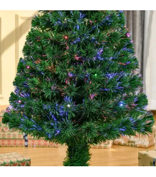 Árbol de Navidad de Fibra Óptica 120 cm Decoración Navideña con 16 LED de 3 Colores 130 Ramas Ø60x120 cm Verde