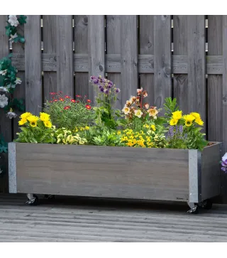 Jardinera Exterior Grande con Ruedas Tela no Tejida Jardinera y Sistema de Drenaje 96x30,6x30 cm Gris Claro