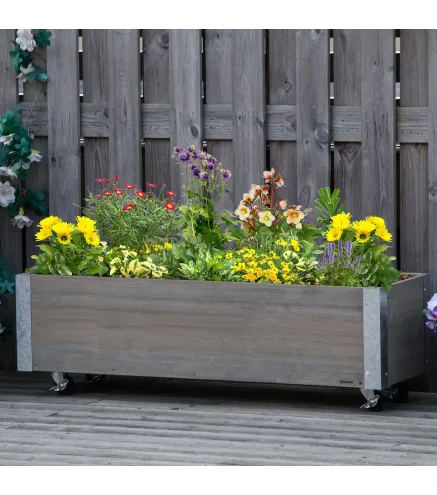 Jardinera Exterior Grande con Ruedas Tela no Tejida Jardinera y Sistema de Drenaje 96x30,6x30 cm Gris Claro