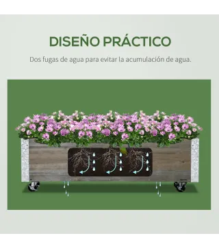 Jardinera Exterior Grande con Ruedas Tela no Tejida Jardinera y Sistema de Drenaje 96x30,6x30 cm Gris Claro