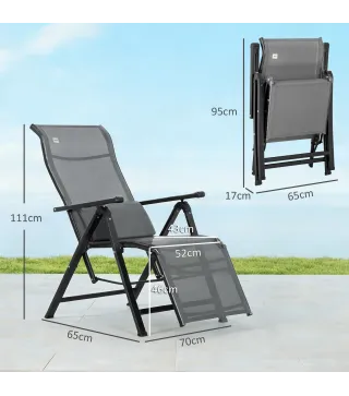 Tumbona Plegable de Jardín Tumbona Gravedad Cero con Respaldo Ajustable en 9 Posiciones con Cojín 70x65x111 cm Gris