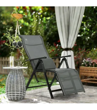 Tumbona Plegable de Jardín Tumbona Gravedad Cero con Respaldo Ajustable en 9 Posiciones con Cojín 70x65x111 cm Gris