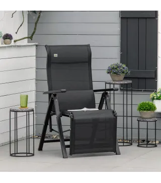 Tumbona Plegable de Jardín Tumbona Gravedad Cero con Respaldo Ajustable en 9 Posiciones con Cojín 70x65x111 cm Negro