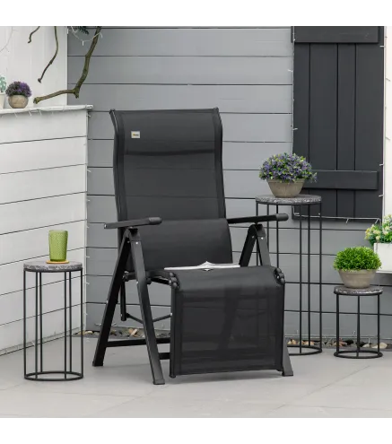 Tumbona Plegable de Jardín Tumbona Gravedad Cero con Respaldo Ajustable en 9 Posiciones con Cojín 70x65x111 cm Negro