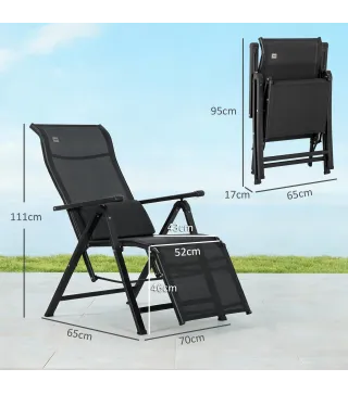 Tumbona Plegable de Jardín Tumbona Gravedad Cero con Respaldo Ajustable en 9 Posiciones con Cojín 70x65x111 cm Negro