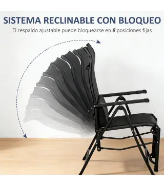Tumbona Plegable de Jardín Tumbona Gravedad Cero con Respaldo Ajustable en 9 Posiciones con Cojín 70x65x111 cm Negro
