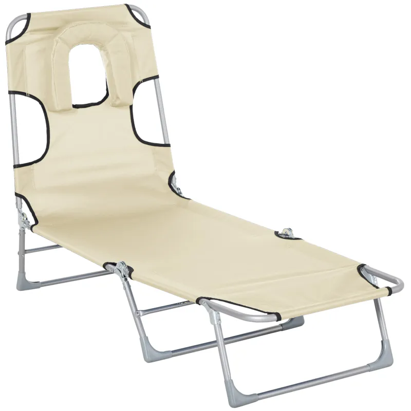 Tumbona Reclinable y Plegable de Jardín con Orificio de Lectura Reposacabezas y Respaldo Ajustable en 5 Niveles para Playa 182x5 Tumbona Reclinable y Plegable de Jardín con Orificio de Lectura Reposacabezas y Respaldo Ajustable en 5 Niveles para Playa 182x5