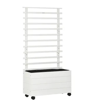 Jardinera con Enrejado de Madera Maciza Soporte con 4 Ruedas Celosía y Malla Geotextil 76x30x155 cm Blanco