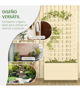 Jardinera con Enrejado de Madera Maciza Soporte con 4 Ruedas Celosía y Malla Geotextil 76x30x155 cm Blanco