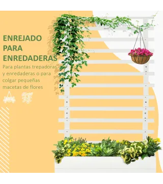 Jardinera con Enrejado de Madera Maciza Soporte con 4 Ruedas Celosía y Malla Geotextil 76x30x155 cm Blanco