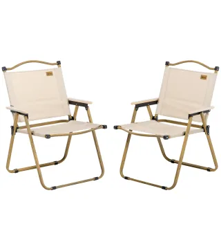 Set 2 Sillas de Jardín Plegables con Reposabrazos Sillas para Camping y Playa en Tela Oxford y Acero 54x59x78 cm Caqui