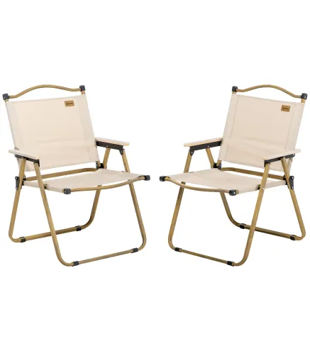 Set 2 Sillas de Jardín Plegables con Reposabrazos Sillas para Camping y Playa en Tela Oxford y Acero 54x59x78 cm Caqui