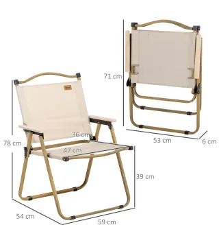 Set 2 Sillas de Jardín Plegables con Reposabrazos Sillas para Camping y Playa en Tela Oxford y Acero 54x59x78 cm Caqui