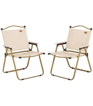 Set 2 Sillas de Jardín Plegables con Reposabrazos Sillas para Camping y Playa en Tela Oxford y Acero 54x59x78 cm Caqui