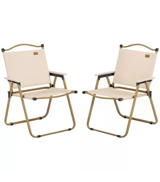 Set 2 Sillas de Jardín Plegables con Reposabrazos Sillas para Camping y Playa en Tela Oxford y Acero 54x59x78 cm Caqui