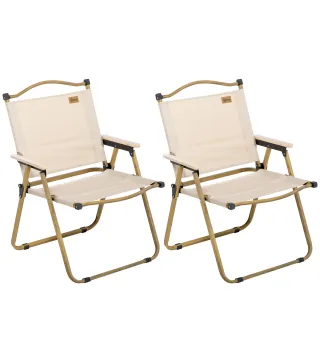 Set 2 Sillas de Jardín Plegables con Reposabrazos Sillas para Camping y Playa en Tela Oxford y Acero 54x59x78 cm Caqui