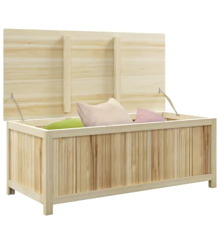 Arcón Exterior de Madera 172 L Baúl Almacenaje con Tapa Abatible Resistente a la Intemperie para Jardín Madera Natural