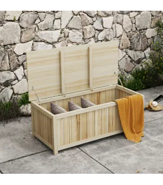 Arcón Exterior de Madera 172 L Baúl Almacenaje con Tapa Abatible Resistente a la Intemperie para Jardín Madera Natural