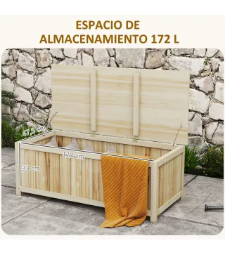 Arcón Exterior de Madera 172 L Baúl Almacenaje con Tapa Abatible Resistente a la Intemperie para Jardín Madera Natural