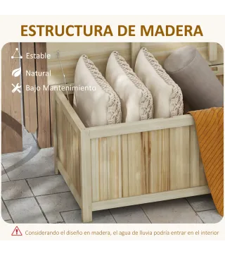Arcón Exterior de Madera 172 L Baúl Almacenaje con Tapa Abatible Resistente a la Intemperie para Jardín Madera Natural