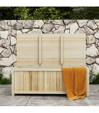 Arcón Exterior de Madera 172 L Baúl Almacenaje con Tapa Abatible Resistente a la Intemperie para Jardín Madera Natural