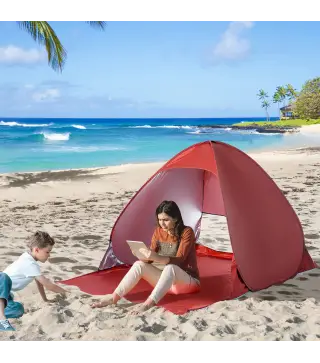 Tienda de Playa para 2-3 Personas Pop-Up con Ventanas tipo Refugio con Protección Solar UV 200x150x119 cm Rojo