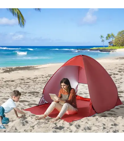 Tienda de Playa para 2-3 Personas Pop-Up con Ventanas tipo Refugio con Protección Solar UV 200x150x119 cm Rojo
